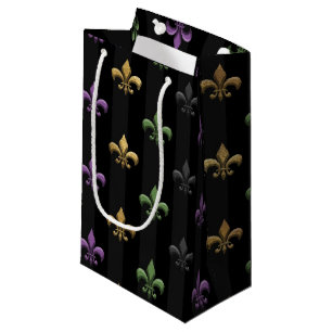 Mardi Gras Colourful Fleur De Lis Dark Vertical Small Gift Bag
