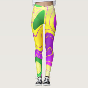Mardi Gras Colours Abstract Swirly Pattern Leggings
