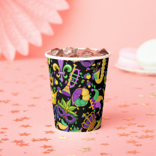 Mardi gras colours Black BG Paper Cups