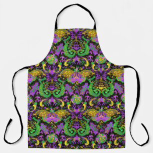 Mardi Gras Colours Damask Dragon, Butterfly, Snake Apron