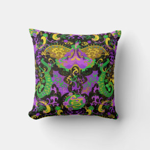 Mardi Gras Colours Damask Dragon, Butterfly, Snake Cushion