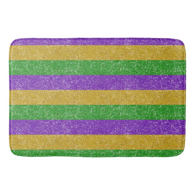 Mardi Gras Colours Glitter Stripe Bling Bath Mat (Front)