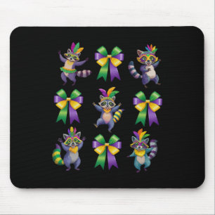 Mardi Gras Coquette Bow Cute Racoon Dancing Trash Mouse Pad