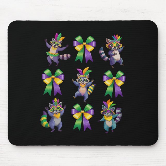 Mardi Gras Coquette Bow Cute Racoon Dancing Trash Mouse Pad (Front)