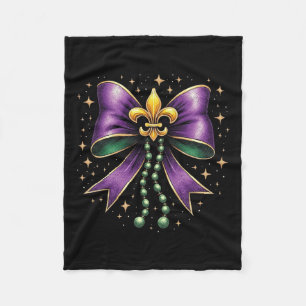 Mardi Gras Coquette Bow Fat Happy Mardi Gras Fleece Blanket