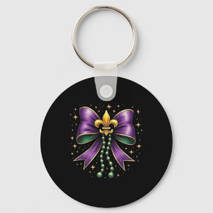 Mardi Gras Coquette Bow Fat Happy Mardi Gras Key Ring