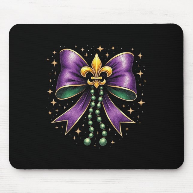 Mardi Gras Coquette Bow Fat Happy Mardi Gras  Mouse Pad (Front)