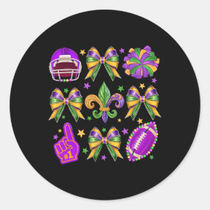 Mardi Gras Coquette Bow Football Mardi Gras New Or Classic Round Sticker