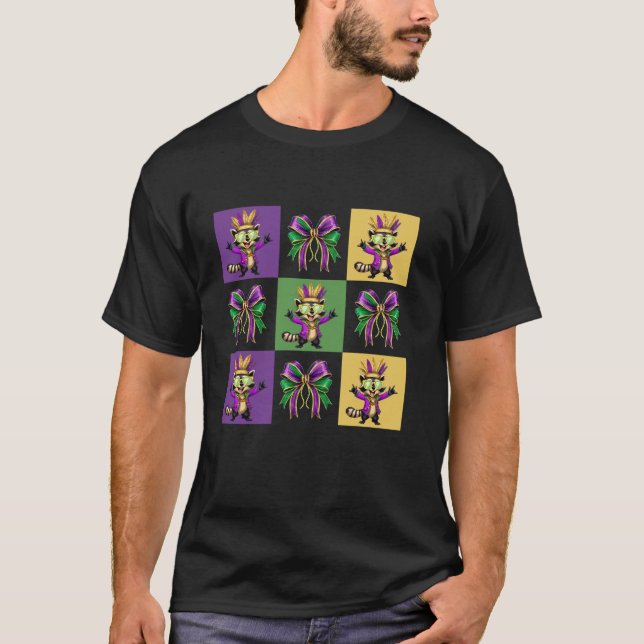 Mardi Gras Coquette Bow Racoon Trash Panda Men Wo T-Shirt (Front)