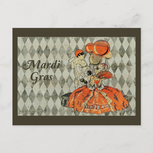 Mardi Gras Costume Couple Postcard (Front)