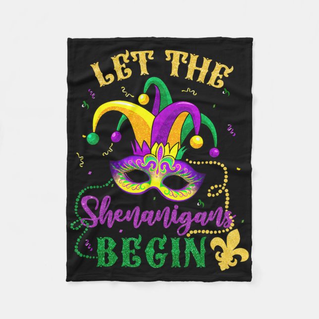Mardi Gras Costume Let The Shenanigans Begin Mask  Fleece Blanket (Front)
