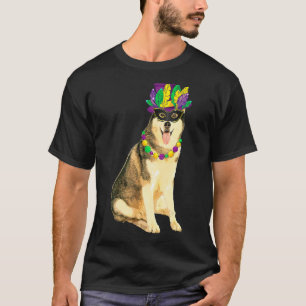 Mardi Gras Costume Mask Siberian Husky Dog Puppy T-Shirt