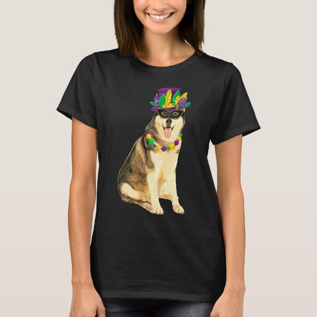 Mardi Gras Costume Mask Siberian Husky T-Shirt (Front)