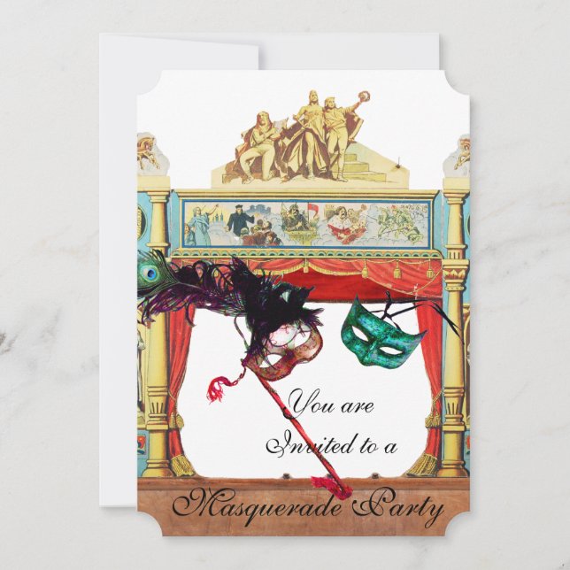 MARDI GRAS COSTUME PARTY MASQUERADE MASKS THEATRE INVITATION (Front)