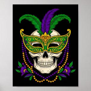 Mardi Gras Costume Sugar Skull Illustration Poster