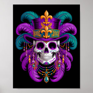 Mardi Gras Costume Sugar Skull Illustration Poster
