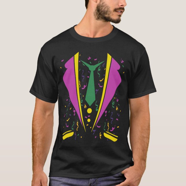 Mardi Gras Costume Tuxedo  Carnival Parade  Mardi  T-Shirt (Front)
