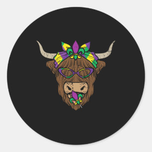 Mardi Gras Cow Face Hiefer Farm Women Girls Kids Classic Round Sticker