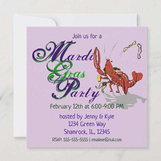 Mardi Gras Crawdad Invitation (Front)