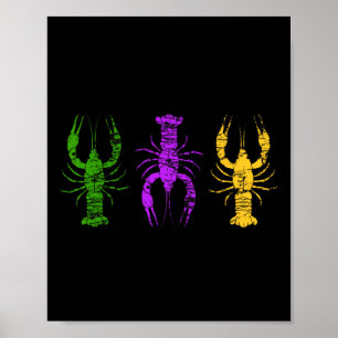 Mardi Gras Crawfish Jester Hat Bead Tee New Orlean Poster