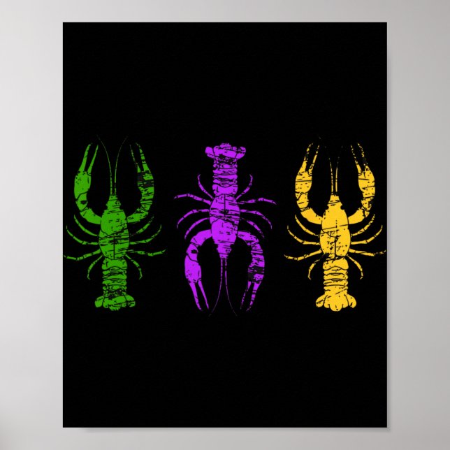 Mardi Gras Crawfish Jester Hat Bead Tee New Orlean Poster (Front)
