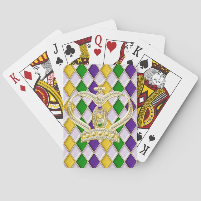 Mardi Gras Crown Harlequin Pattern White Playing Cards (Back)