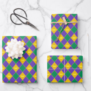 Mardi Gras Crown Pattern Wrapping Paper Sheet