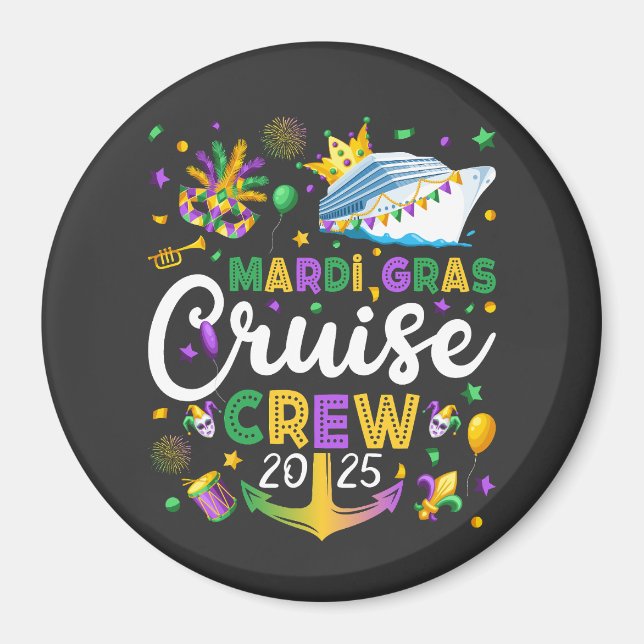 Mardi Gras Cruise Crew 2025 Matching Circle Magnet (Front)