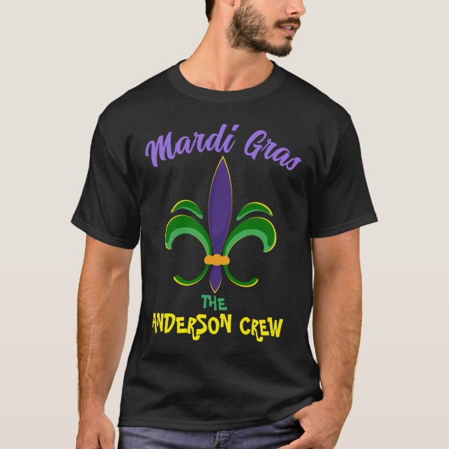 Mardi Gras Custom Family Name Crew T-shirt (Front)