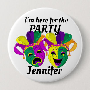 Mardi Gras Custom Name PARTY Button Mardigras