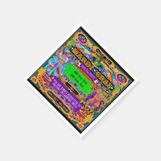 Mardi Gras Customised Cocktail Napkins (Corner)