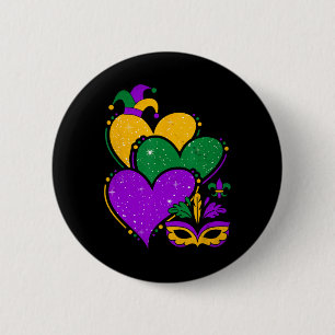 Mardi Gras Cute Hearts Women Girls Kids Vintage  6 Cm Round Badge