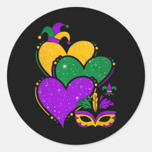 Mardi Gras Cute Hearts Women Girls Kids Vintage Classic Round Sticker