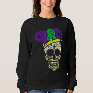 Mardi Gras Cute Skull Jester Hat Masked Beads Fest Sweatshirt