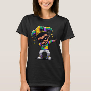 Mardi Gras Dabbing Boy Black Funny Outfit Jester H T-Shirt