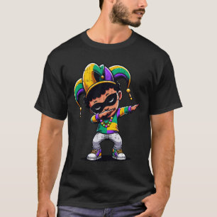 Mardi Gras Dabbing Boy Black Funny Outfit Jester H T-Shirt