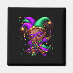 Mardi Gras Dabbing Cute Black Girl Jester Hat Wome Magnet