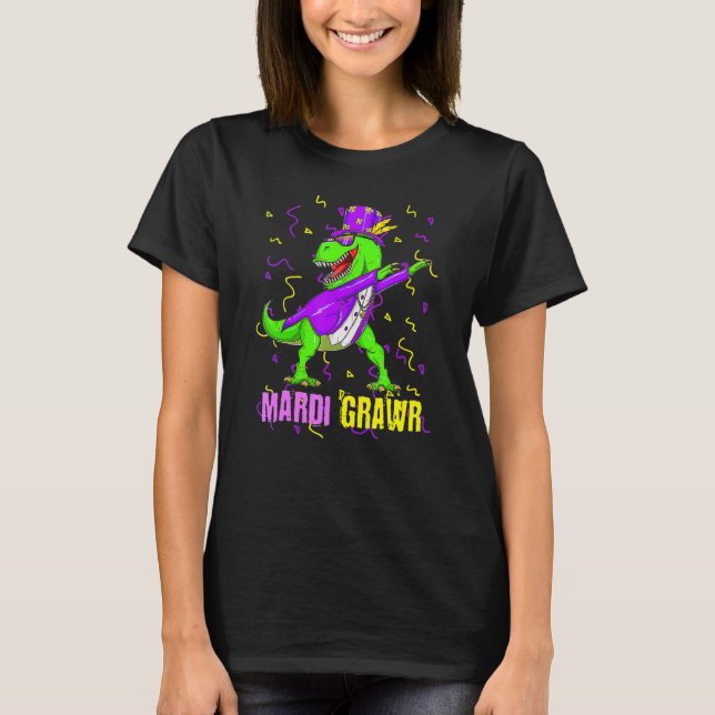 Mardi Gras Dabbing T Rex Dinosaur Funny Carnival M T-Shirt (Front)