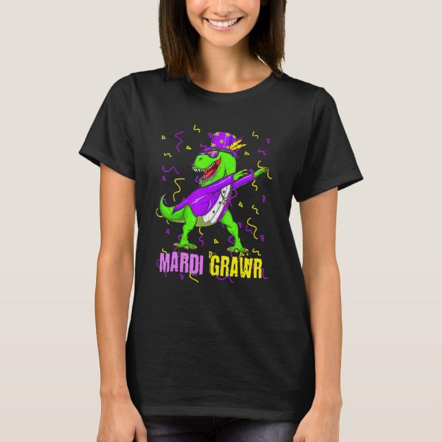 Mardi Gras Dabbing T Rex Dinosaur Funny Carnival M T-Shirt (Front)