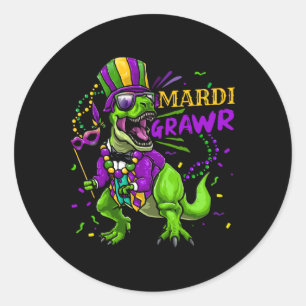Mardi Gras Dabbing T Rex Dinosaur Mardi Grawr Bead Classic Round Sticker