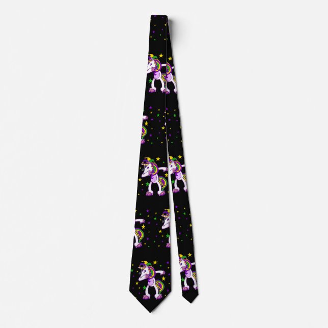 Mardi Gras Dabbing Unicorn Tie (Front)