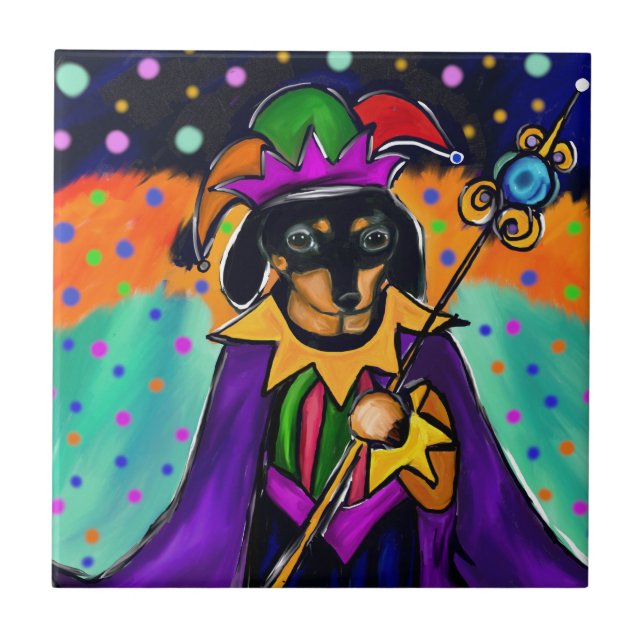 MARDI GRAS DACHSHUND TILE (Front)