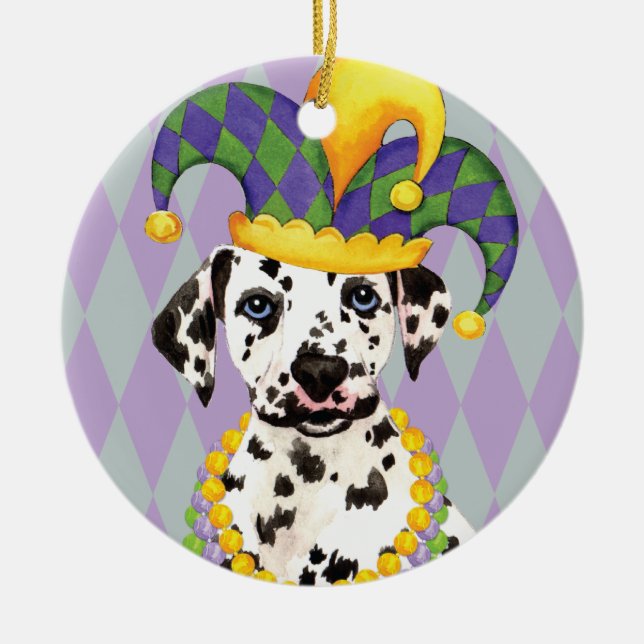 Mardi Gras Dalmatian Ceramic Tree Decoration (Front)
