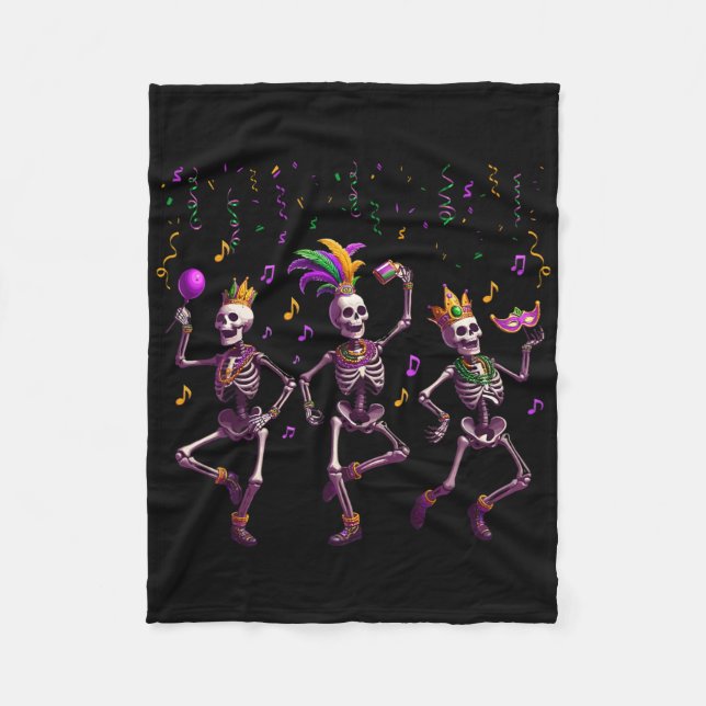 Mardi Gras Dancing Skeleton Funny 1  Fleece Blanket (Front)