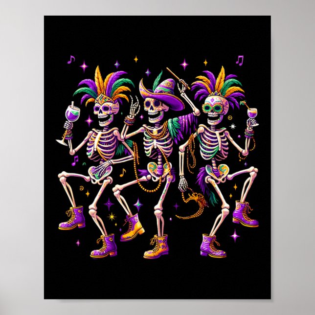 Mardi Gras Dancing Skeleton Funny  Poster (Front)