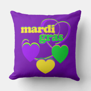 Mardi Gras Decor Purple Green Yellow Hearts Cute Cushion