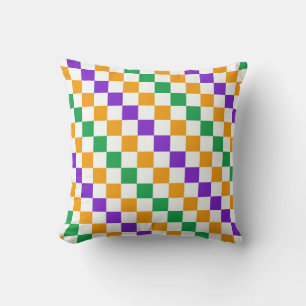 Mardi gras diagonal chequerboard pattern cushion