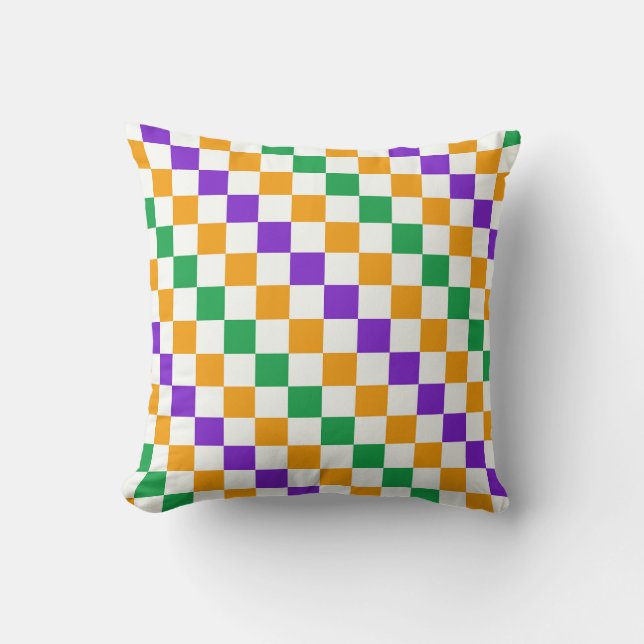 Mardi gras diagonal chequerboard pattern cushion (Front)