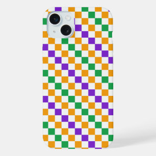 Mardi gras diagonal chequerboard pattern iPhone 15 plus case