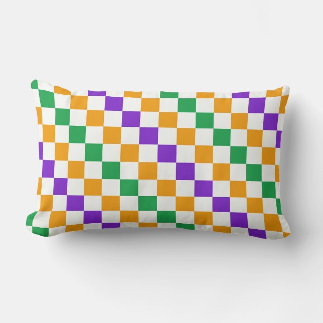 Mardi gras diagonal chequerboard pattern lumbar cushion (Front)